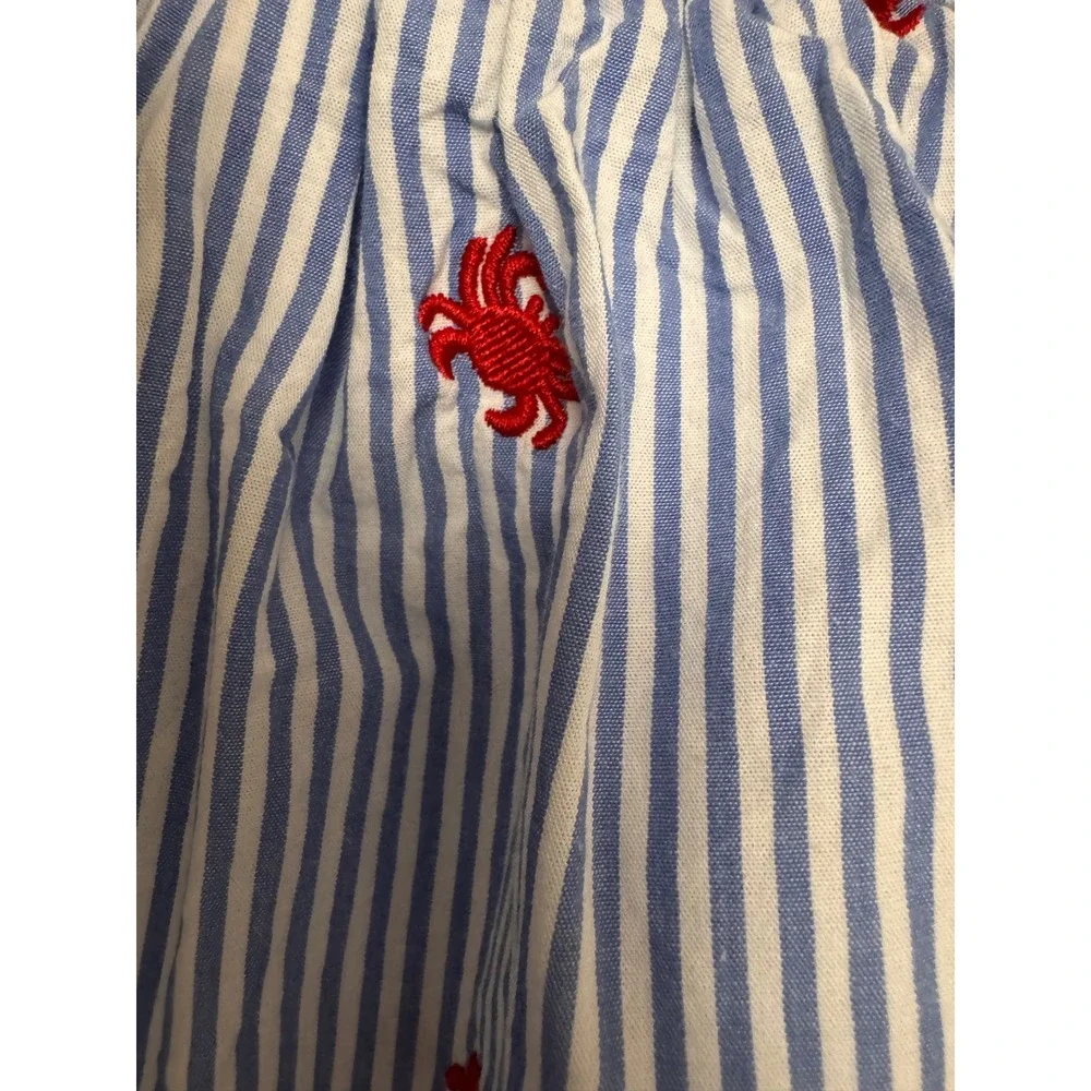 Cotton Kids Seersucker Crab Dress & Bloomers 12M Nautical Blue White Striped